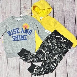 Boys Dinosaur Pants Rise And Shine Sweatshirt Yellow Hoodie NEW Size 4T